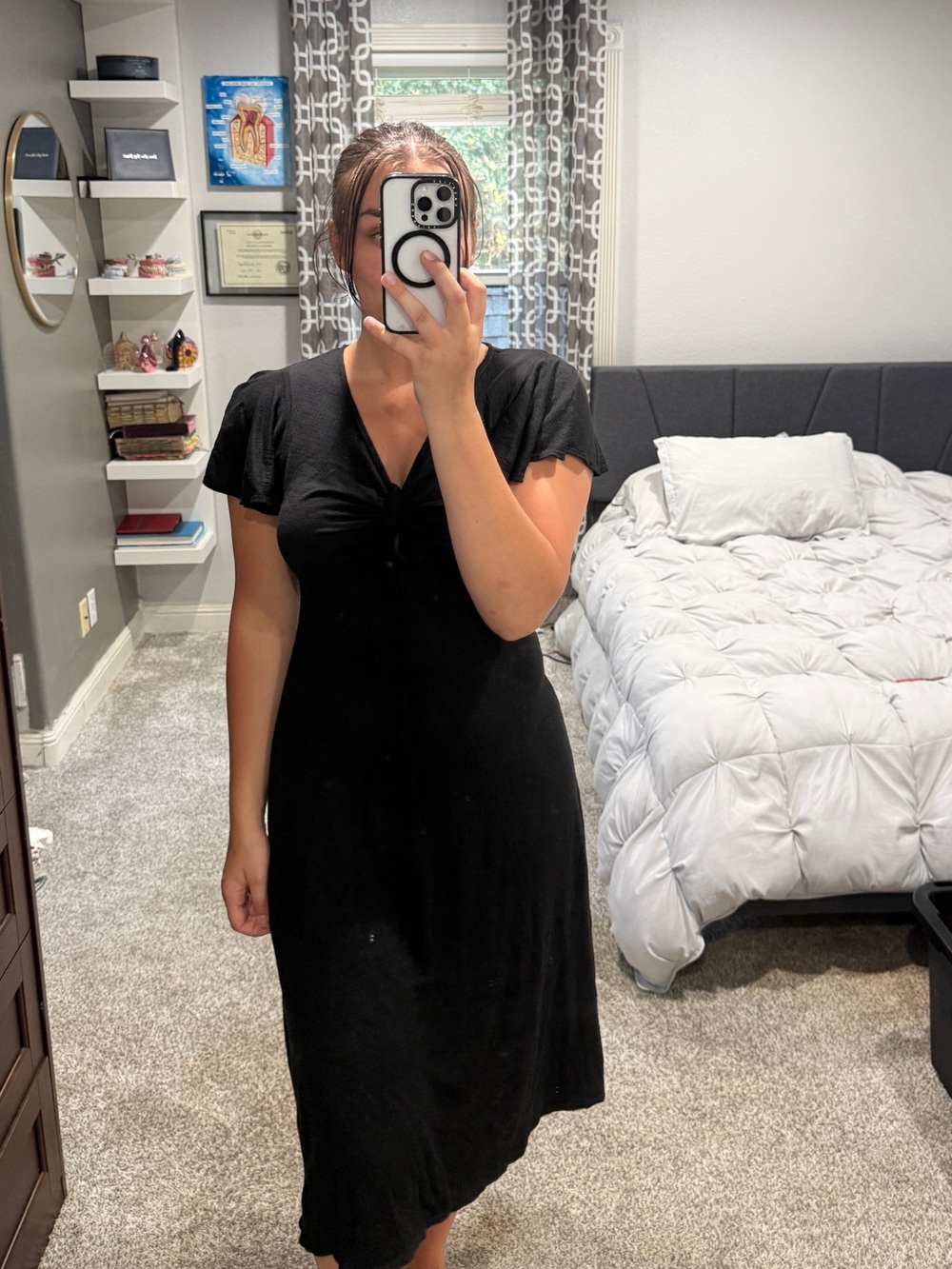 Max Studio Black V‑Neck Flutter Sleeve Midi Dress
